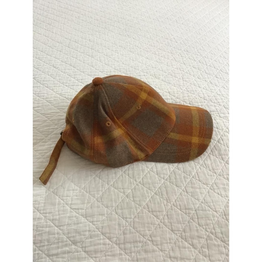 Plaid Wool Blend Baseball Cap Orange Brown Mustard Adjustable Strapback Hat - Picture 4 of 7